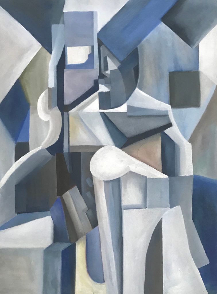 Abstract saxophone musician painted in blue